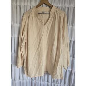 Old Navy Women 2X Cream Metallic Striped V Neck Top Beachy Boho Peasant Casual